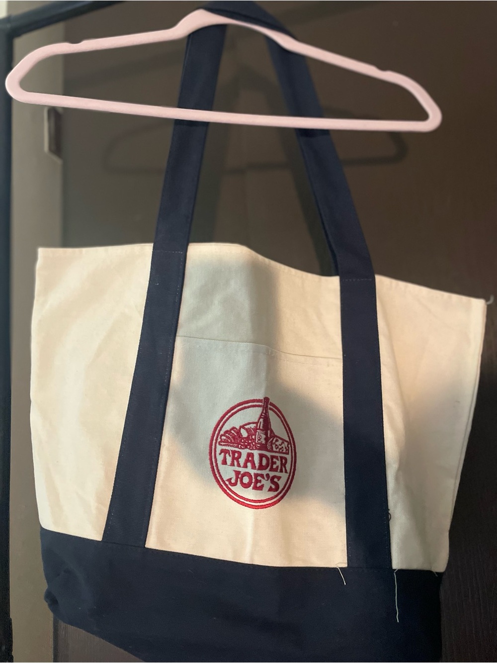 Trader Joe’s Cream and Navy Canvas Tote Bag